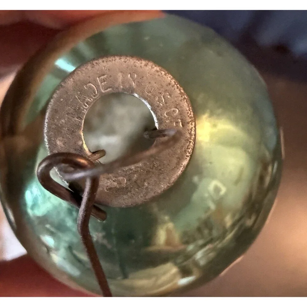 VTG Christmas Green Mercury Glass Ornament Stenciled White Design MCM Holiday